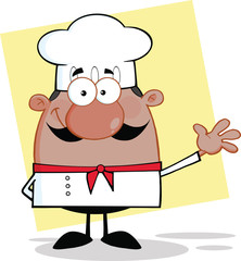 Cute Little African American Chef Character Waving For Greeting