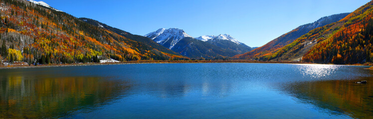 Panoramic view of beautiful crystal lake in Colorado