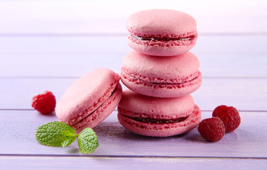 Gentle macaroons on table close-up