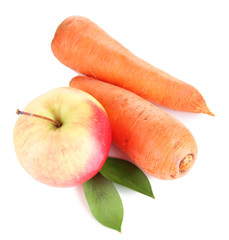 Sweet apple and carrots isolated on white