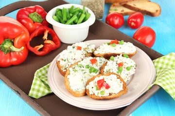 Sandwiches with cottage cheese and greens