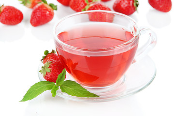 Delicious strawberry tea isolated on white
