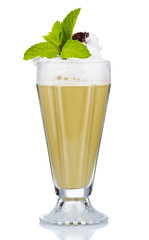 Coffee cocktail with cream and fresh mint isolated on white