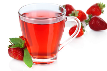 Delicious strawberry tea isolated on white