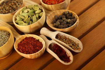 Many different spices and fragrant herbs