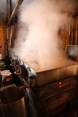 Production of maple syrup in a sugar shack