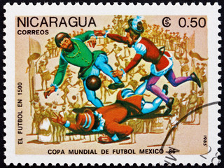 Postage stamp Nicaragua 1985 Evolution of Soccer, 1500