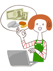 パソコンを使って家計簿をつける女性