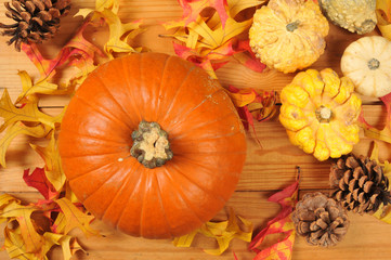 Pumpkin with autumn leaves