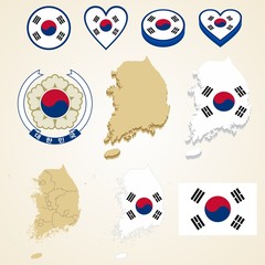 South Korea Map, Vector 3D pack of South Korea and flag