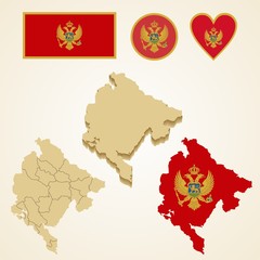 Montenegro Map, Vector 3D pack of Montenegro and flag