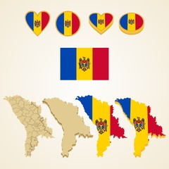 Moldova Map, Vector 3D pack of Moldova and flag