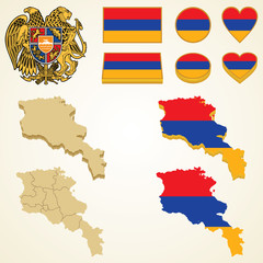 Armenia Map, Vector 3D pack of Armenia and flag