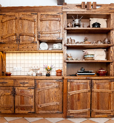 Fototapeta na wymiar Wooden furniture for kitchen in country style