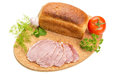 Ripe fresh ham with vegetables