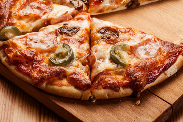 Pizza with cheese and ham