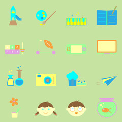 Kid activities color icons set