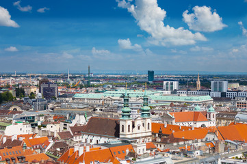 Fototapeta na wymiar Suburbs in Vienna view from bell tower