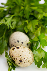 Quail eggs with greens 