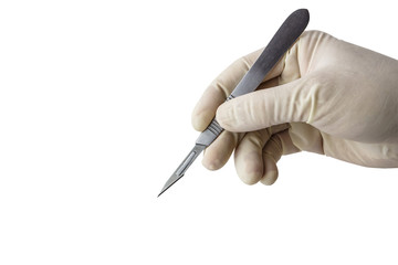 scalpel holded by doctor's hand  with  clipping path