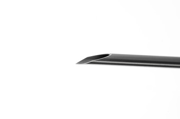 close up of the sharp hypodermic needle