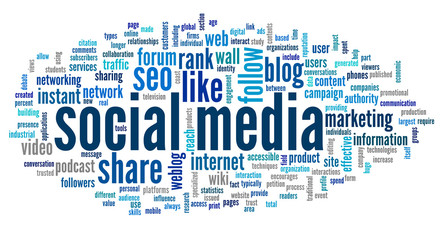 Social media conept in word tag cloud