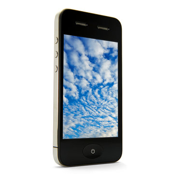 Smartphone stehend mit Wolken