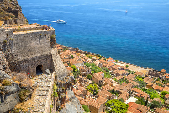 greece monemvasia traditional view of stone houses and sights in