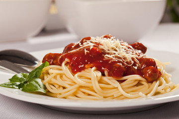 Spaghetti bolognese on plate