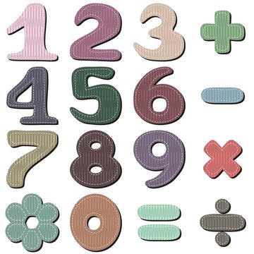 scrapbook numbers and signs on white background