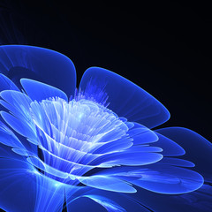 3D blue fractal flower with copy space