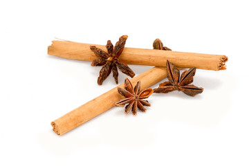 Anise and cinnamon on white