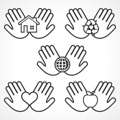 Set of environment icons with human hands stock vector