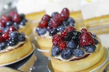 set of cakes with berries