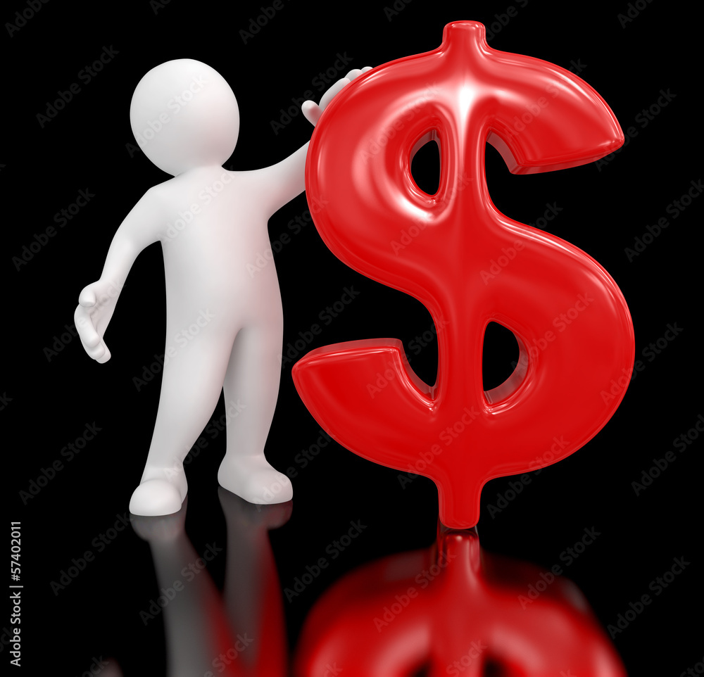Poster man and dollar (clipping path included)