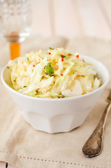 Fresh Cabbage, Mint and Chili Salad, copy space for your text