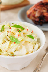 Fresh Cabbage, Mint and Chili Salad, copy space for your text