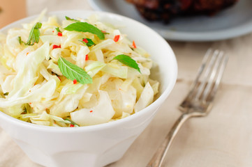 Fresh Cabbage, Mint and Chili Salad, copy space for your text