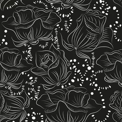 Papier Peint photo Fleurs noir et blanc Modèle sans couture romantique avec de belles fleurs roses. EPS 10.
