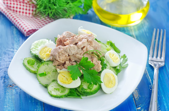 salad with cucumber and liver cod