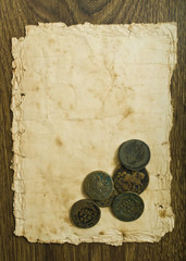 Vintage paper with coins