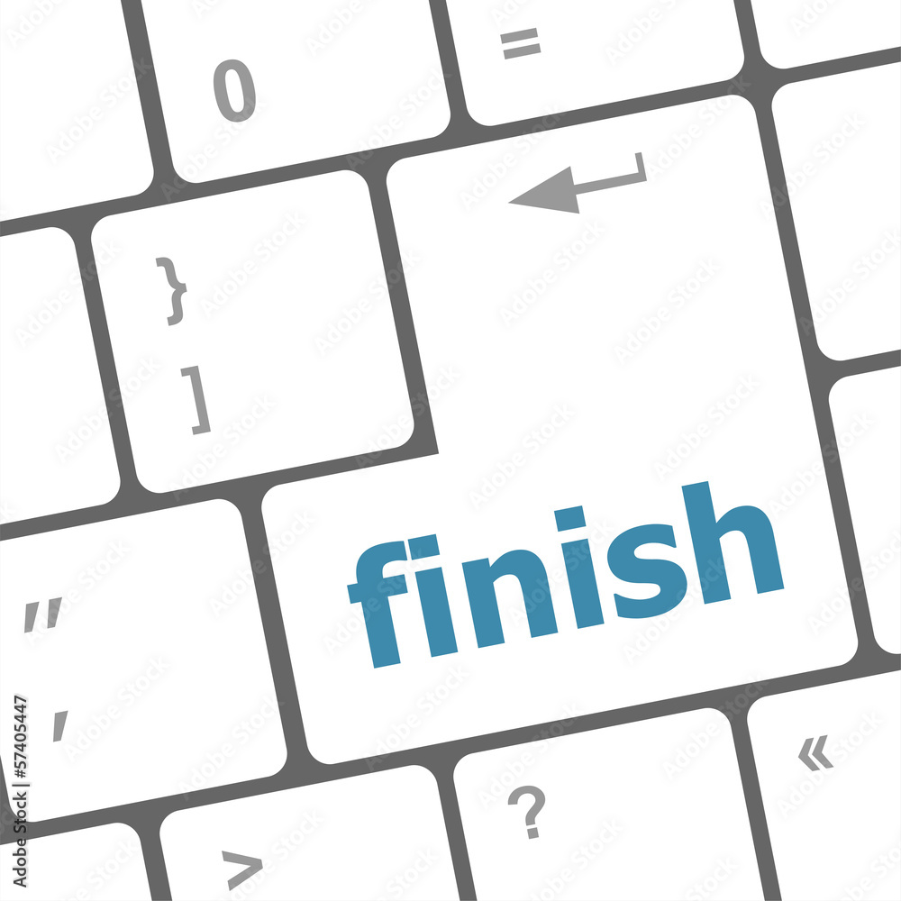 Poster finish word on keyboard key, notebook computer button