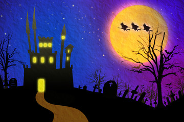 Halloween night background with creepy castle