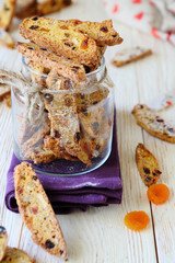 homemade biscotti in a clear glass jar
