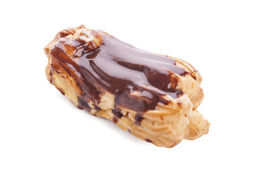 Eclair with cream in chocolate coating