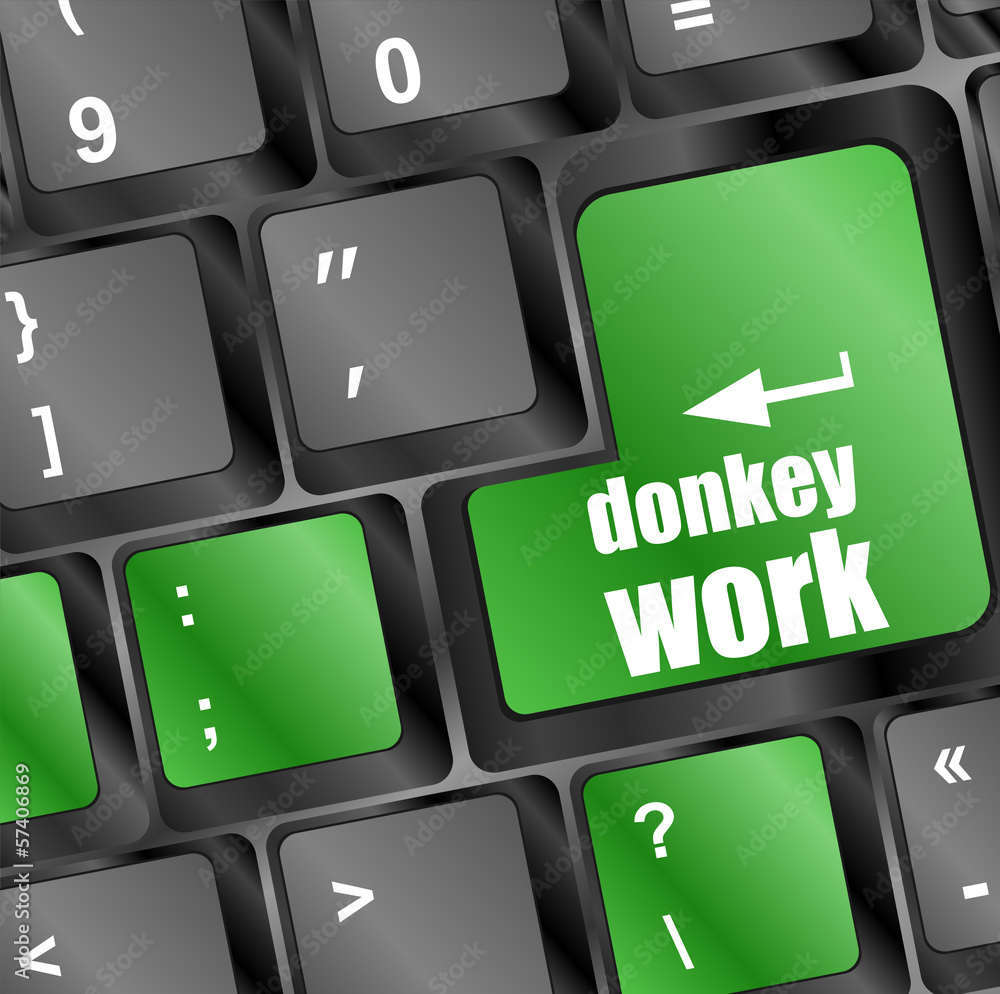 Poster donkey work button on computer keyboard key