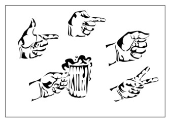 Vector set of hands and gestures, the hand with a glass of beer