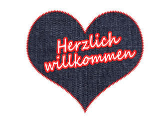 Herzlich Willkommen aus Jeans gestickt
