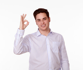 Charming man with ok gesture smiling