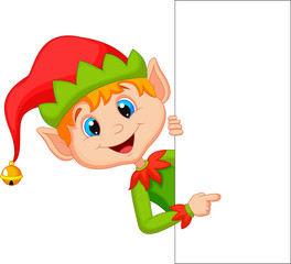 Cute christmas elf pointing